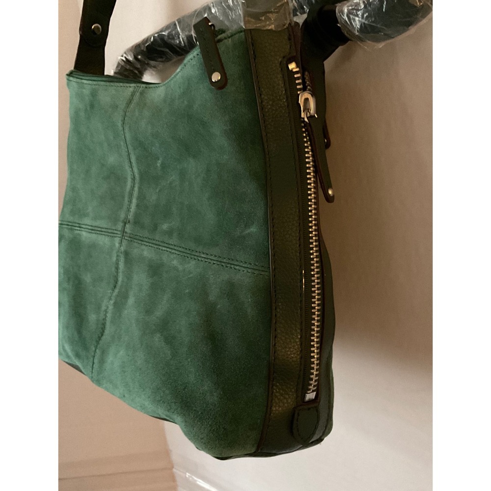 Tignanello Suede Colorblock Shopper Emerald Green Navy Side Zip  NEW - Picture 9 of 11